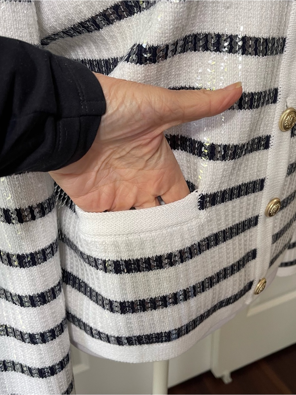 NWOT Boston Proper Navy & White Sequins Stripe Button Front Cardigan XL - Picture 5 of 16